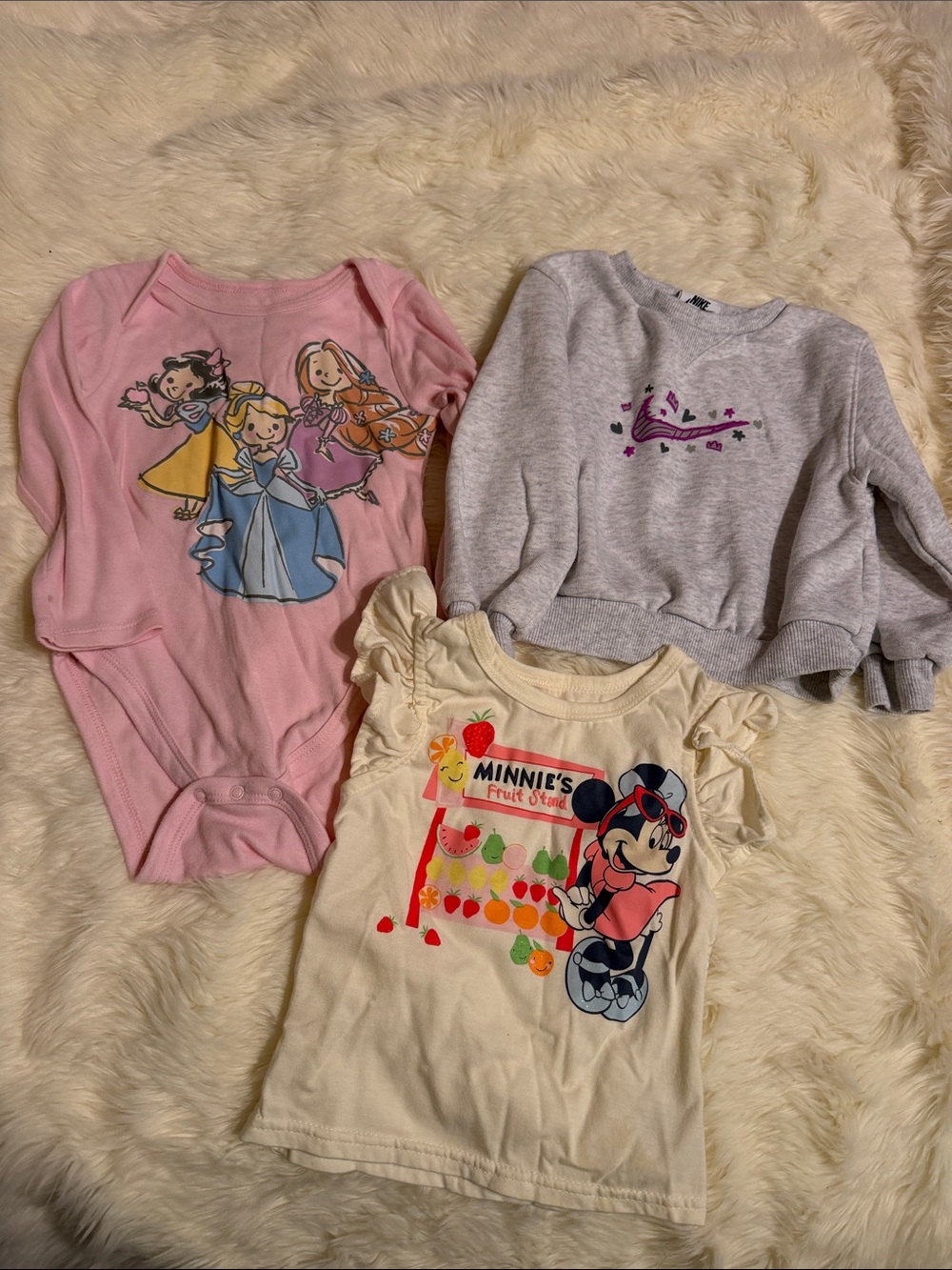 Minnie Mouse Cream Ruffle Sleeve Tee & Pink Princess Bodysuit Set
